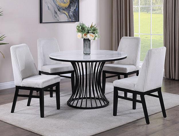 Hadley White Marble Top Velvet Upholstered Dining Room Set - Image 1