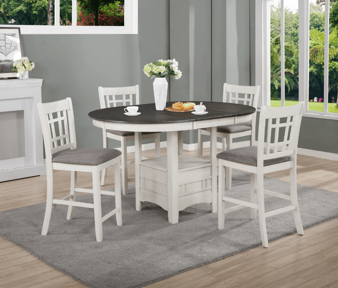 Hartwell Chalk Gray Oval Extendable Counter Height Set