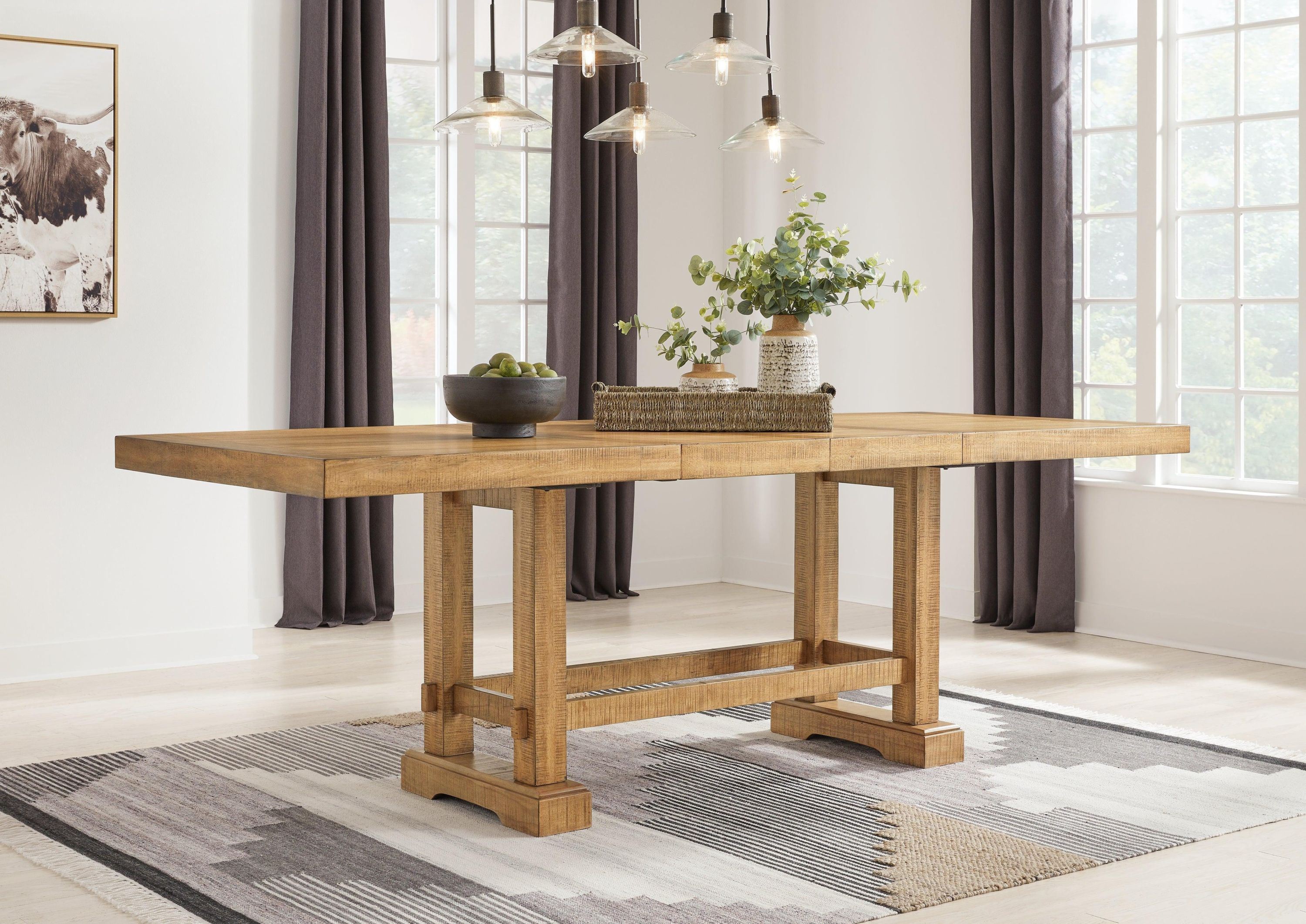 Havonplane Brown Counter Height Dining Table And 2 Barstools Bench - Image 2