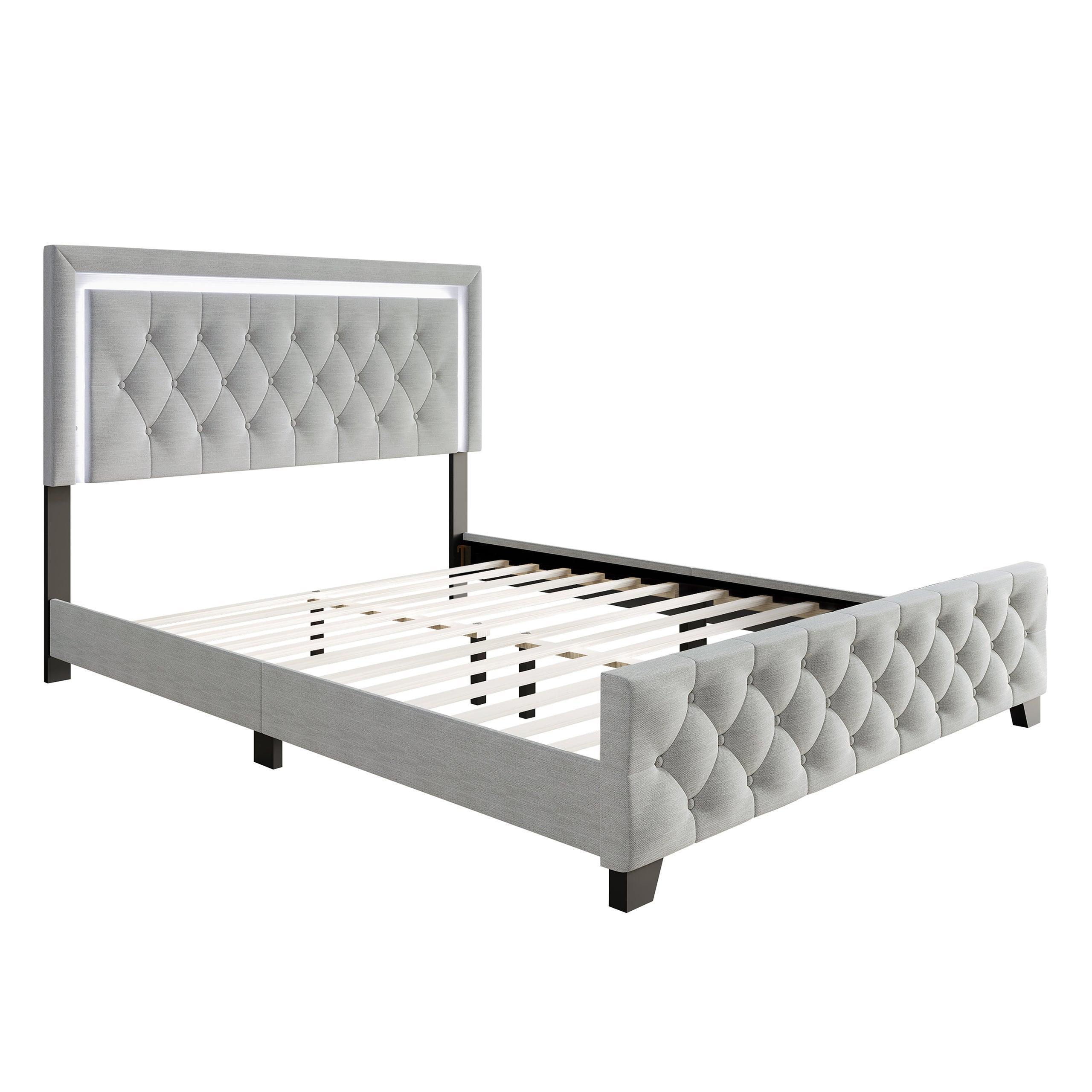 Oluma Gray Upholstered Tufted Panel Full Bed - Image 2