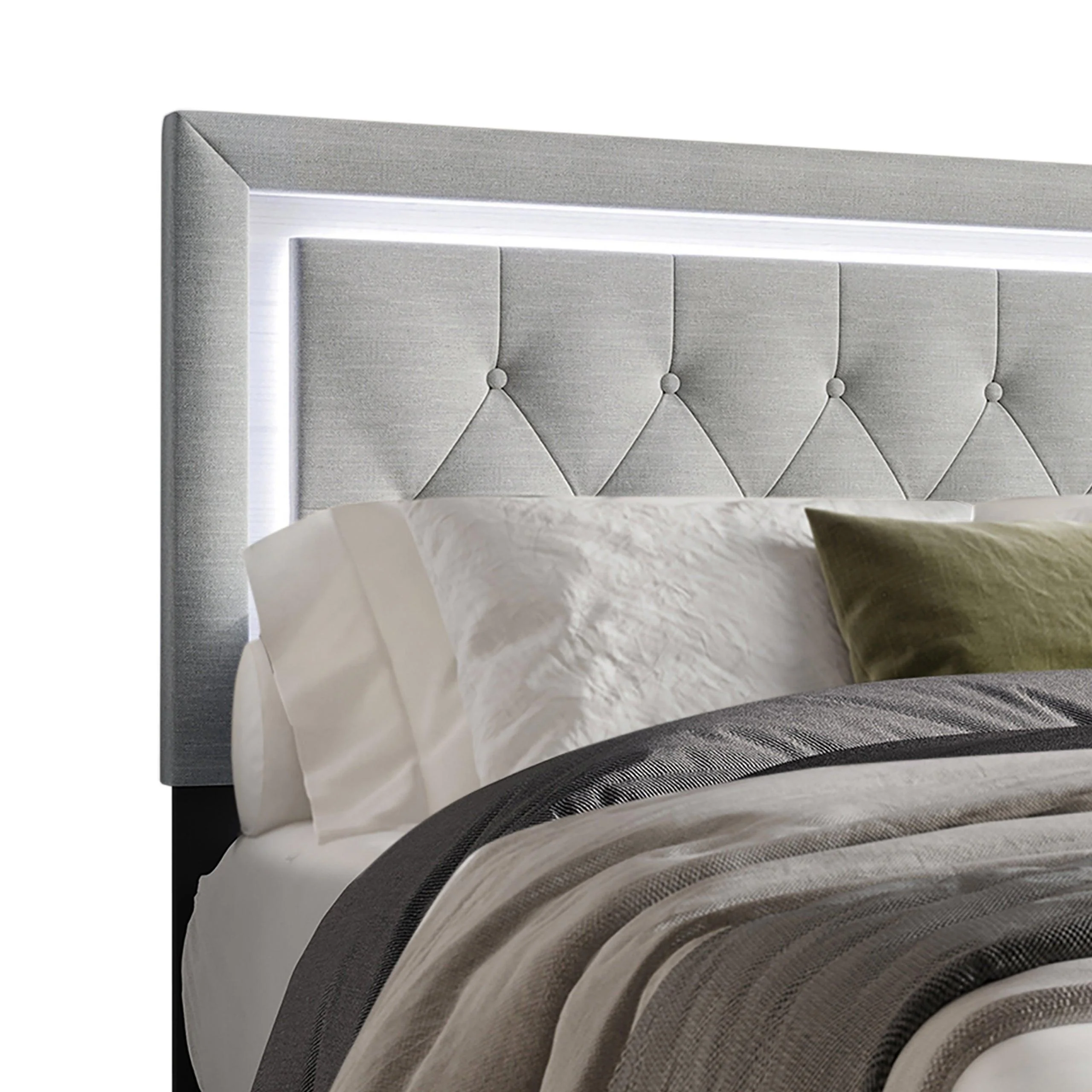 Oluma Gray Upholstered Tufted Panel Twin Bed - Image 3