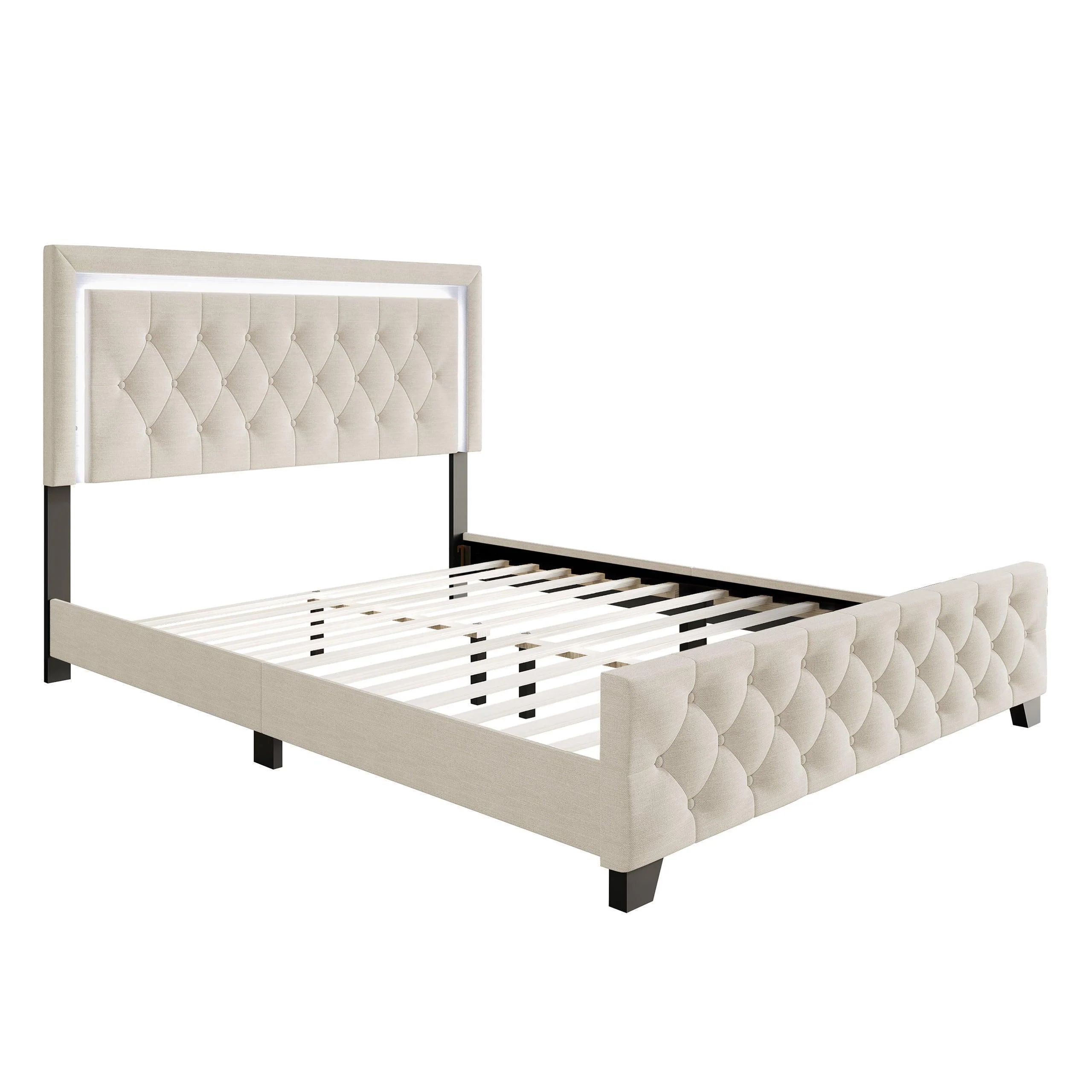 Oluma Beige Upholstered Tufted Panel King Bed - Image 2