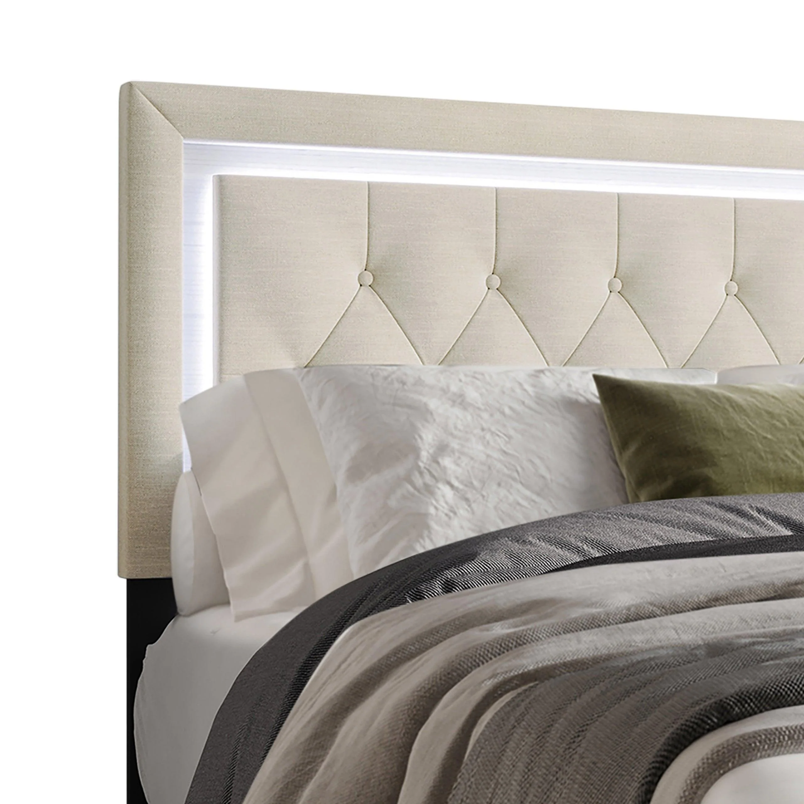Oluma Beige Upholstered Tufted Panel Twin Bed - Image 3