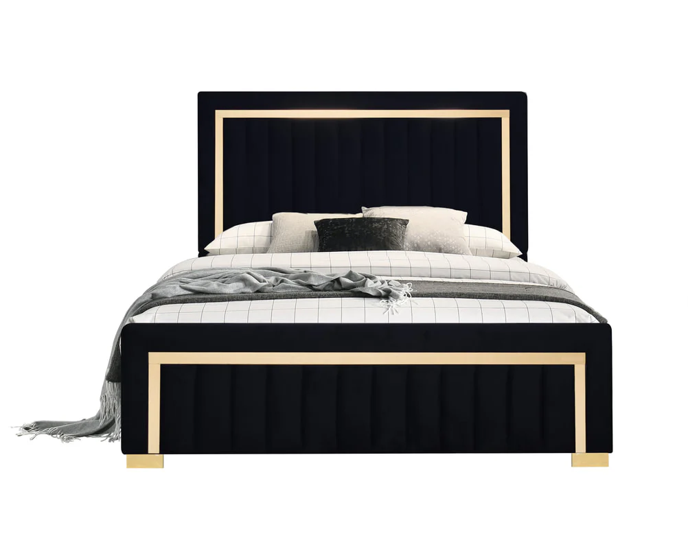 Henry Black Upholstered Panel Twin Bed - Image 1