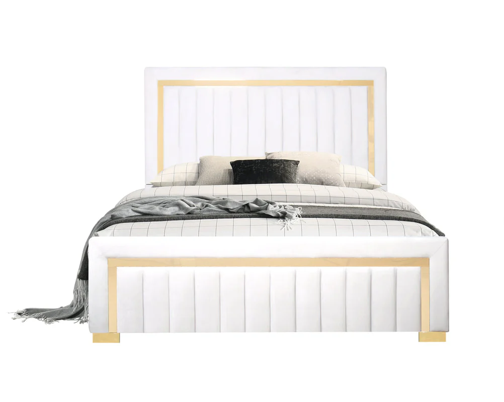 Henry White Upholstered Panel King Bed - Image 1