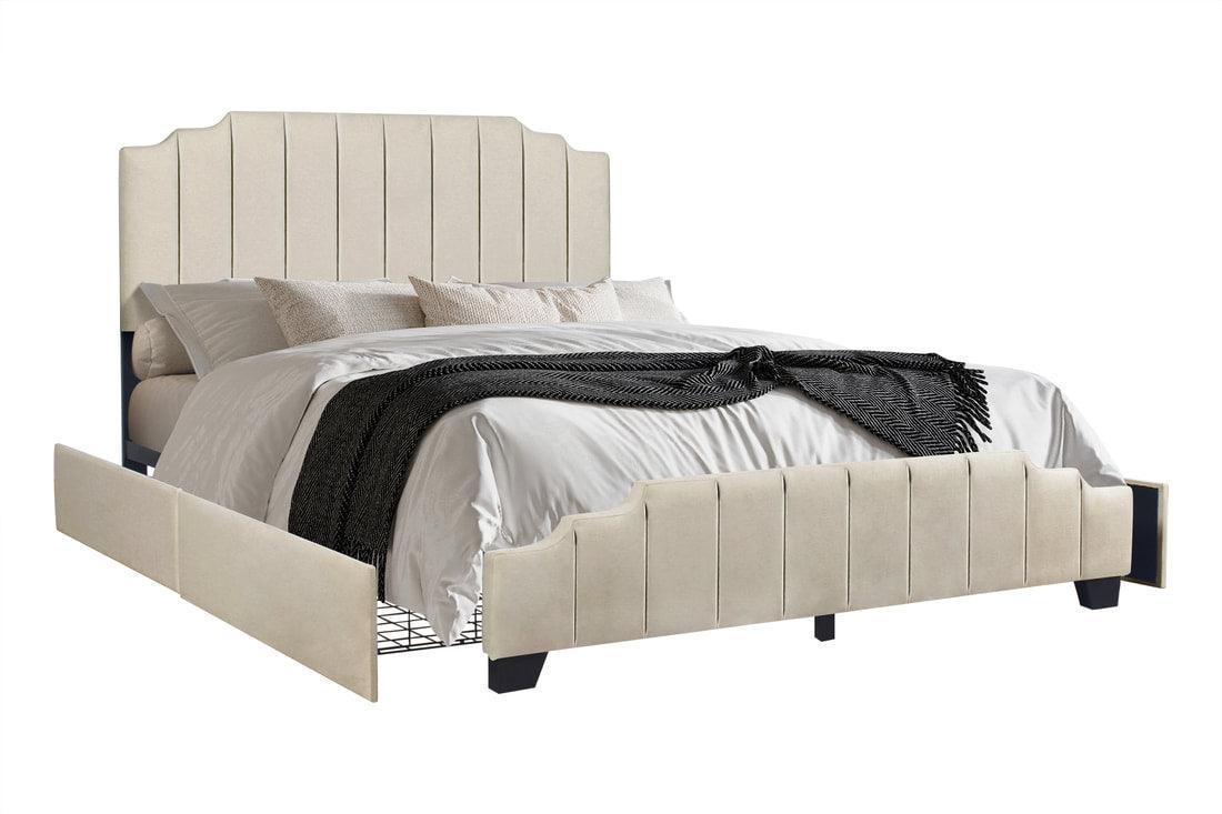 Jaddy Beige Velvet Upholstered Platform Queen Bed - Image 3