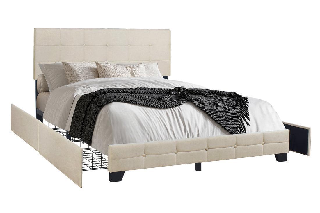 Faddy Beige Upholstered Tufted Platform Full Bed - Image 3