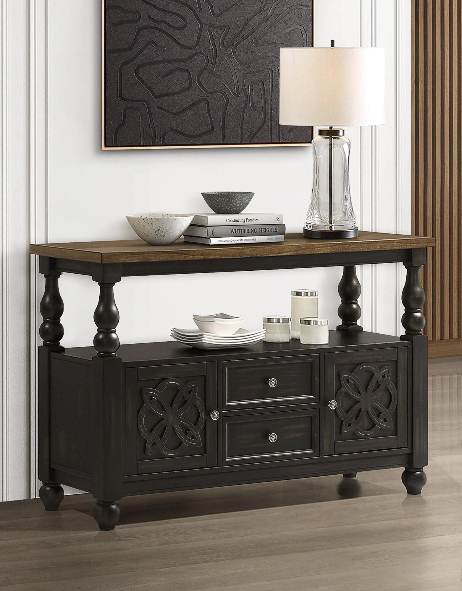 Hilara Brown Gray Fabric Upholstered Round Dining Room Set - Image 3