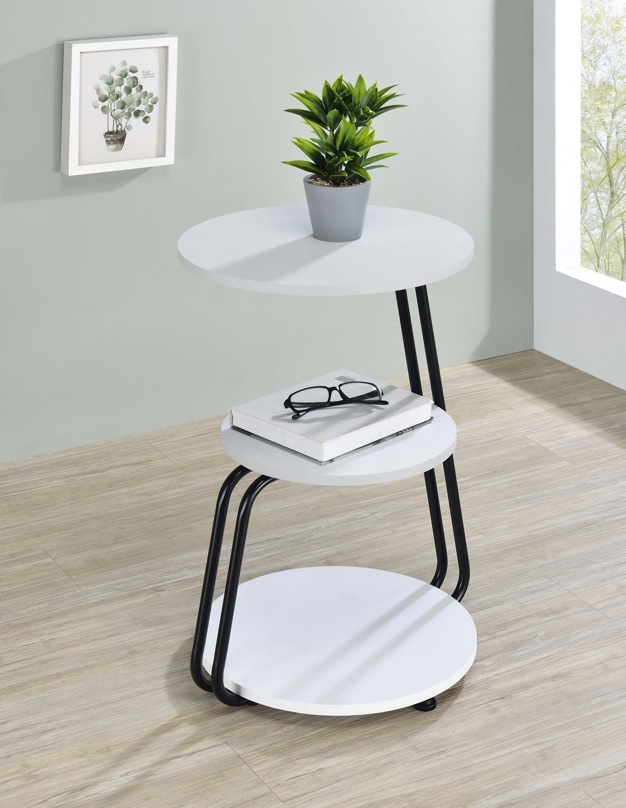 Hilly 3 tier Round Side Table White Black - Image 2