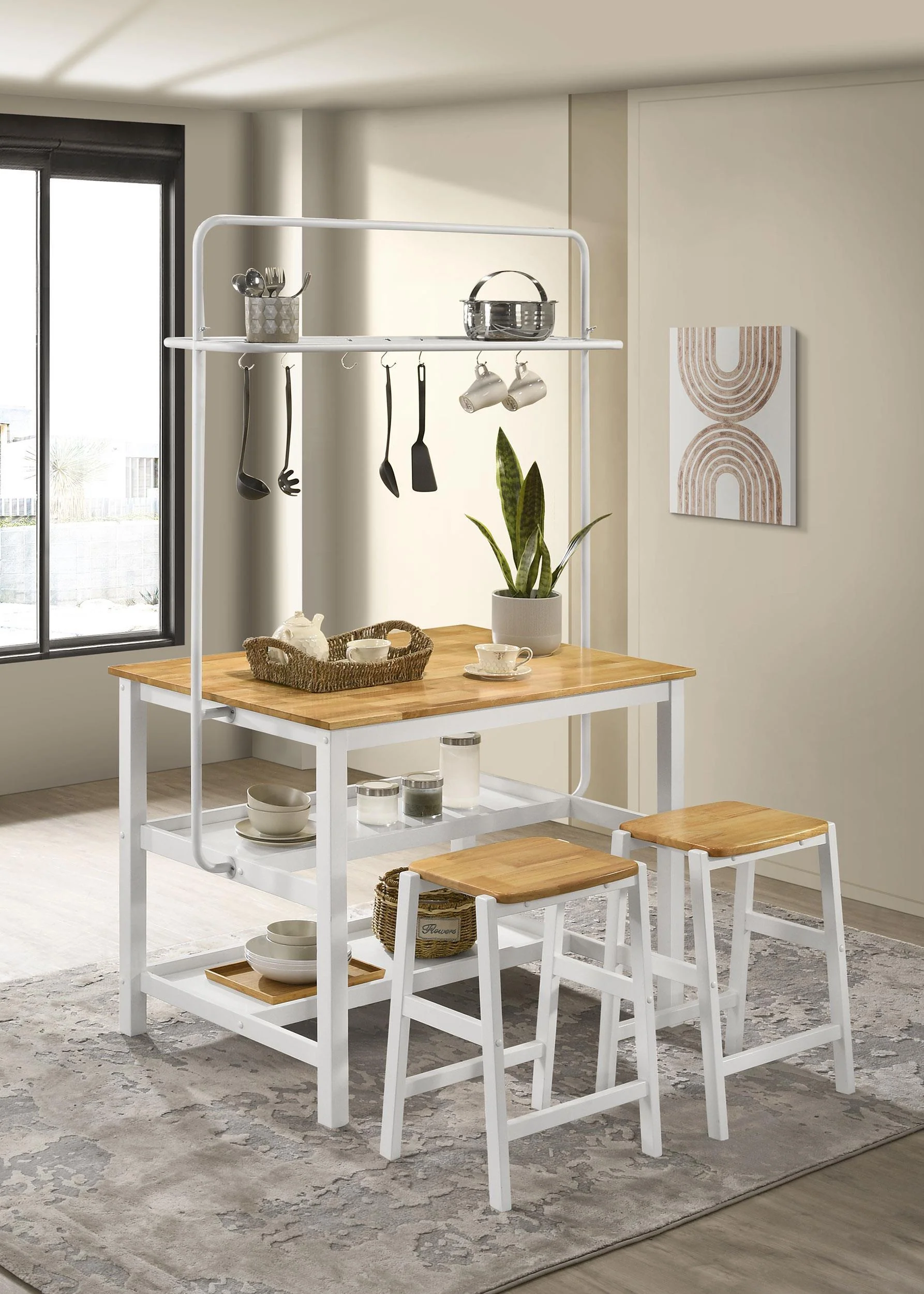 Hollis 3-Piece Kitchen Island Counter Height Table Set White - Image 2