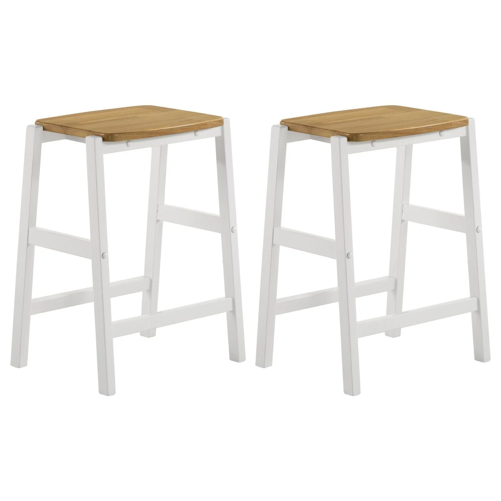 Hollis Wood Counter Height Backless Bar Stool Brown White (Set of 2) - Image 1