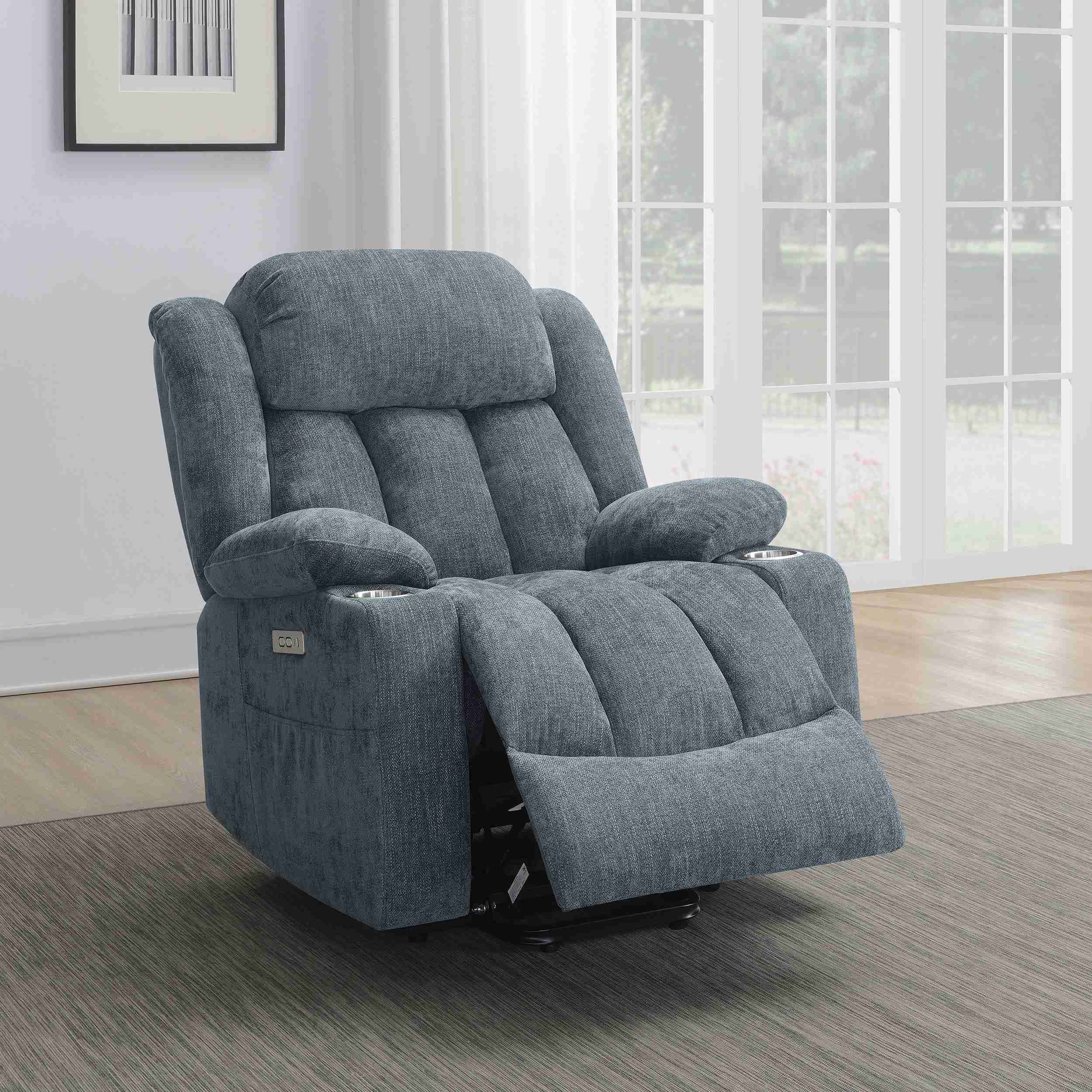 Houston Upholstered Power Lift Recliner Slate Blue - Image 3