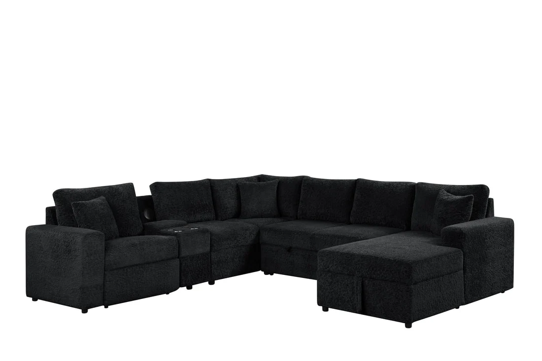Hunter Black Sectional w Bluetooth Speaker & Pull-Out Bed - Image 1