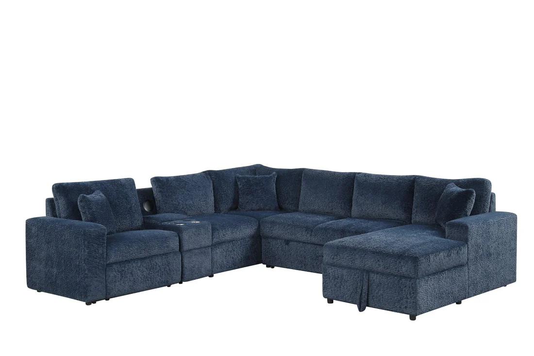 Hunter Blue Sectional w Bluetooth Speaker & Pull-Out Bed - Image 1