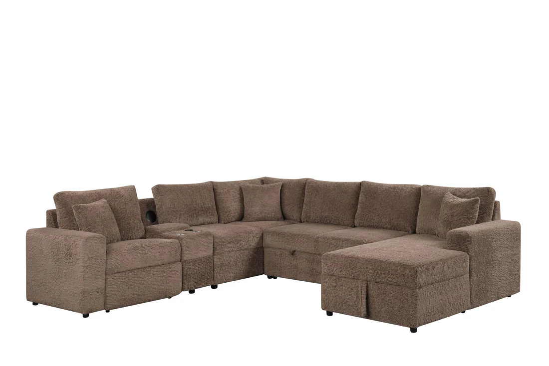 Hunter Mocha Sectional w Bluetooth Speaker & Pull-Out Bed - Image 1