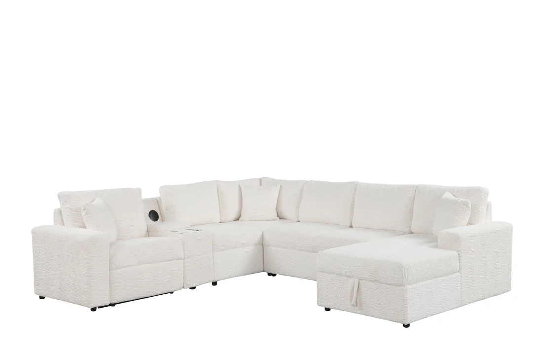 Hunter White Sectional w Bluetooth Speaker & Pull-Out Bed - Image 1