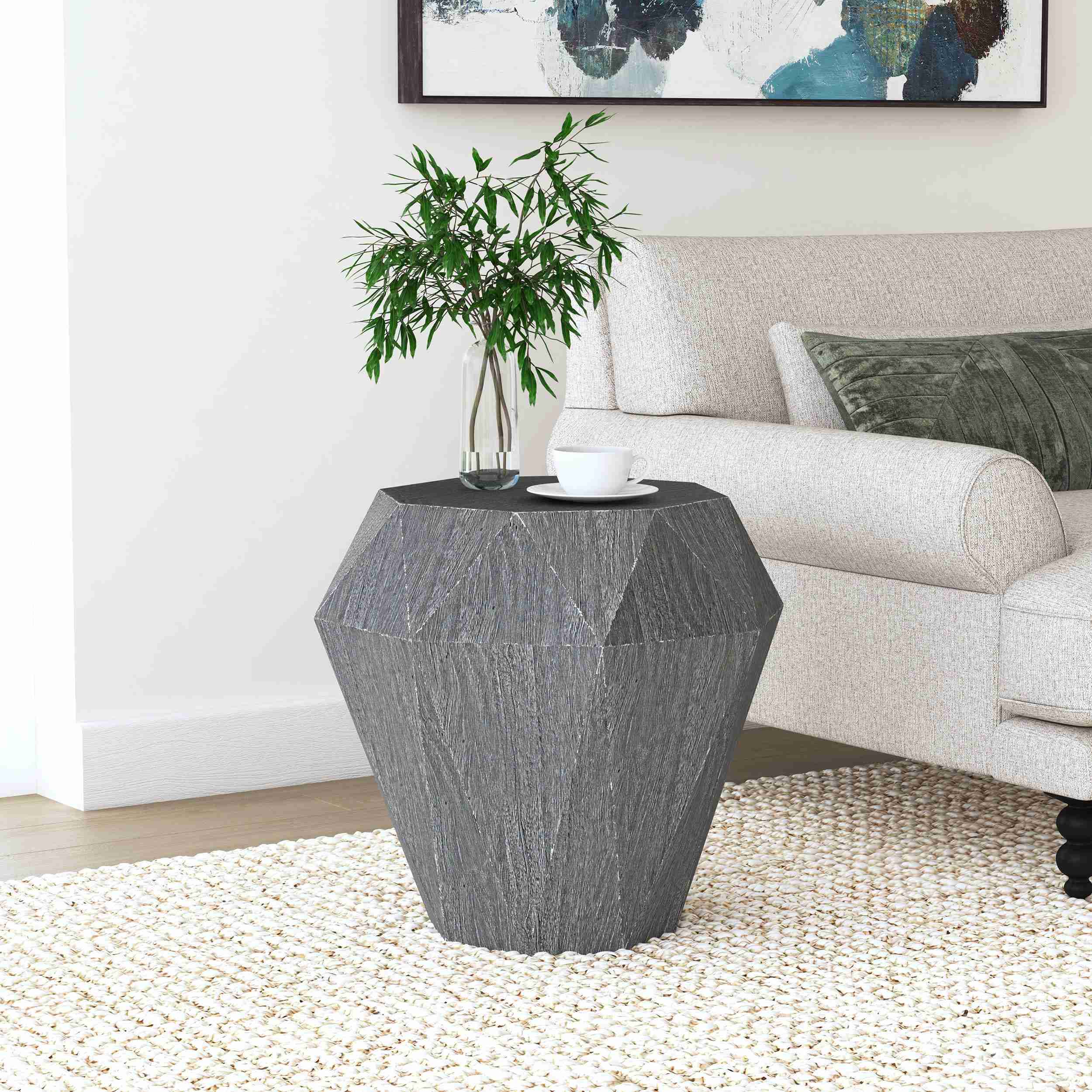 Jacinto Octagonal Solid Mango Wood Side Table Grey - Image 2