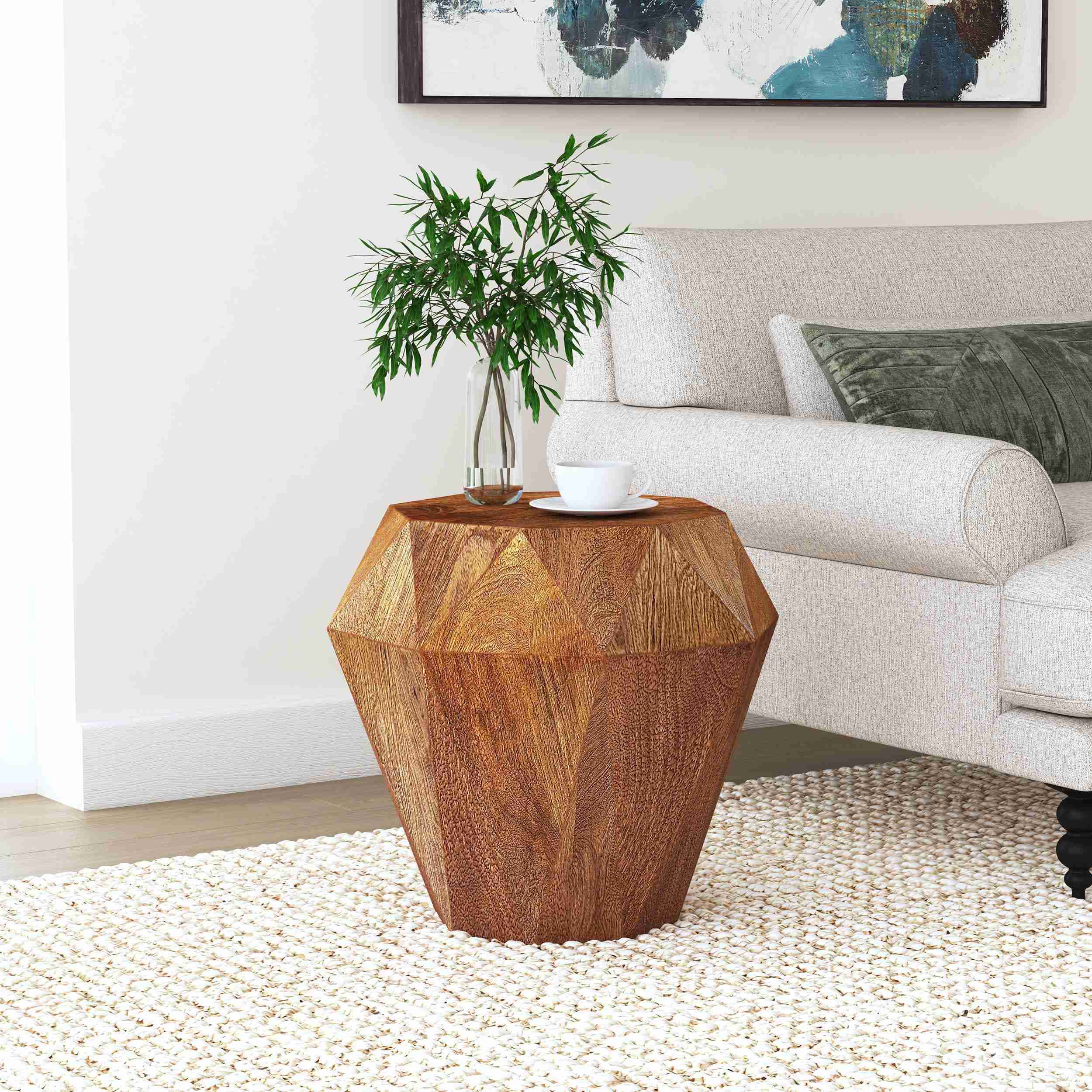 Jacinto Octagonal Solid Mango Wood Side Table Natural Brown - Image 2