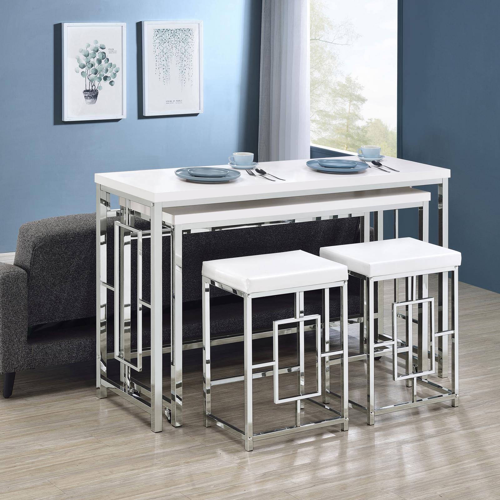 Jackson 4-Piece Multipurpose Counter Height Table Set White Chrome - Image 1