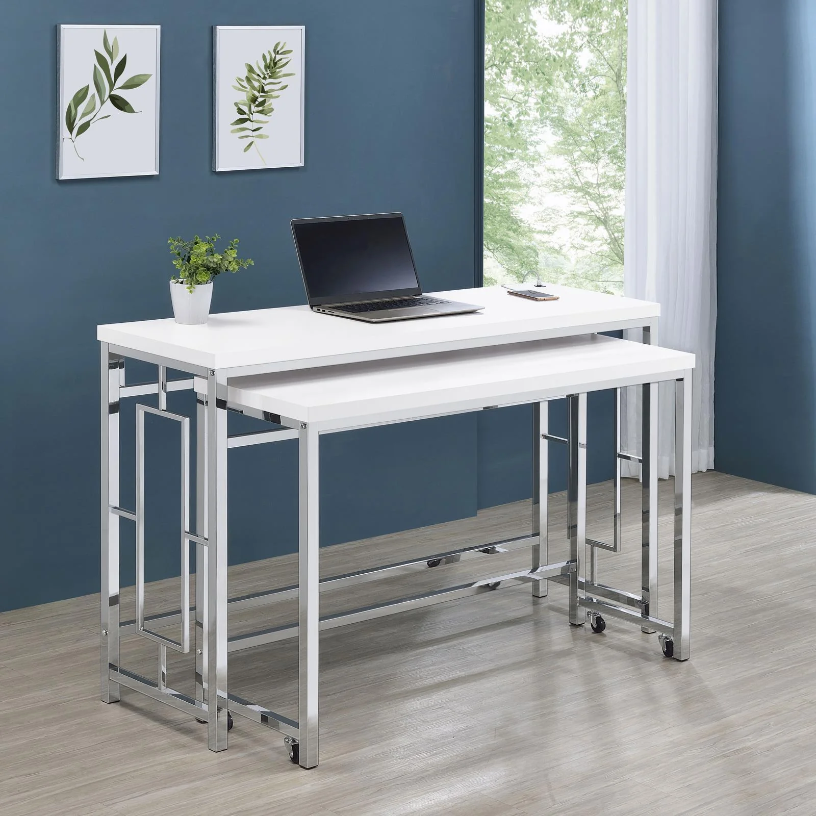 Jackson 4-Piece Multipurpose Counter Height Table Set White Chrome - Image 2