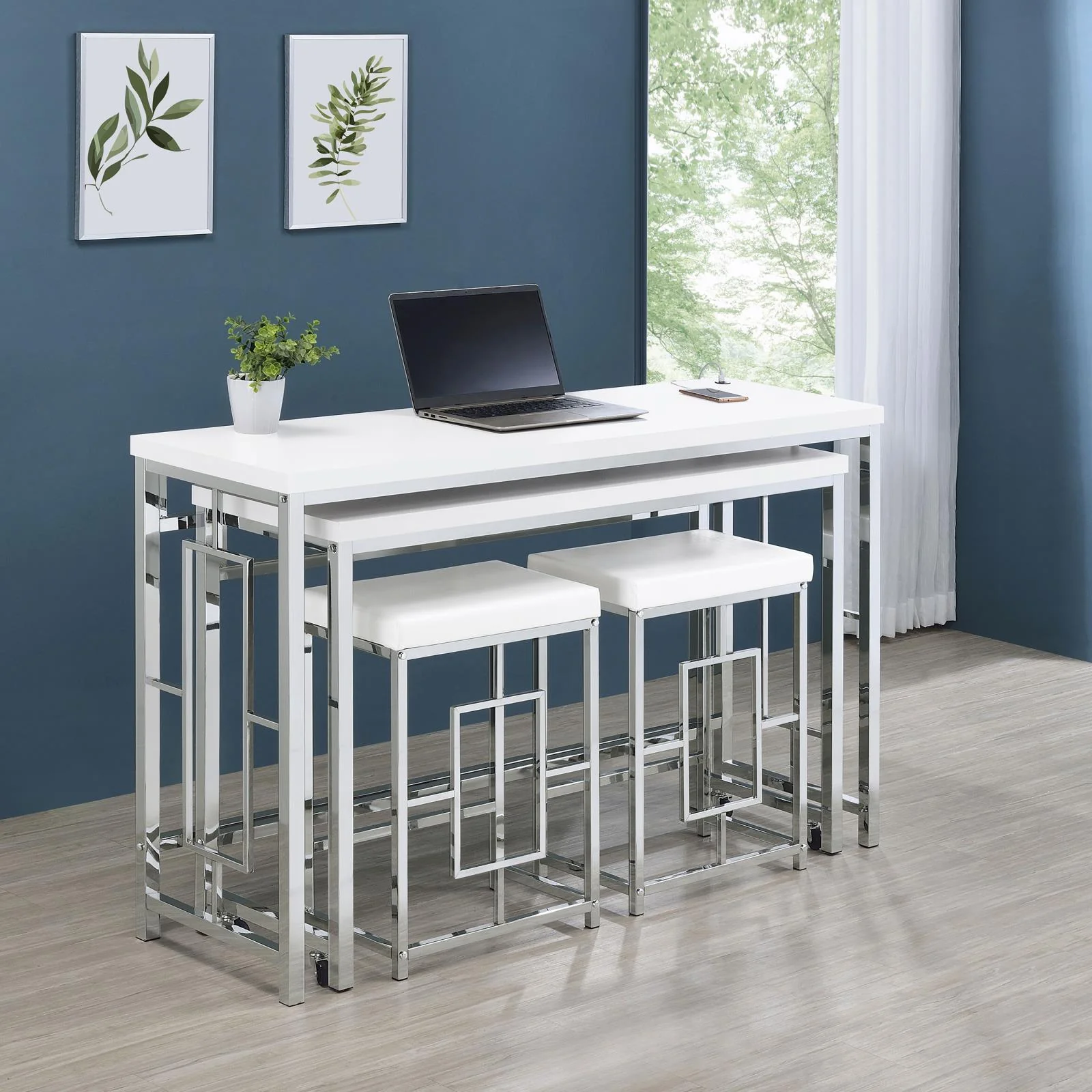 Jackson 4-Piece Multipurpose Counter Height Table Set White Chrome - Image 3