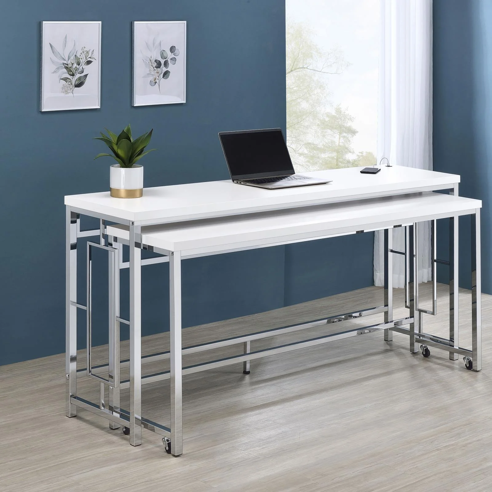 Jackson 5-Piece Multipurpose Counter Height Table Set White Chrome - Image 2