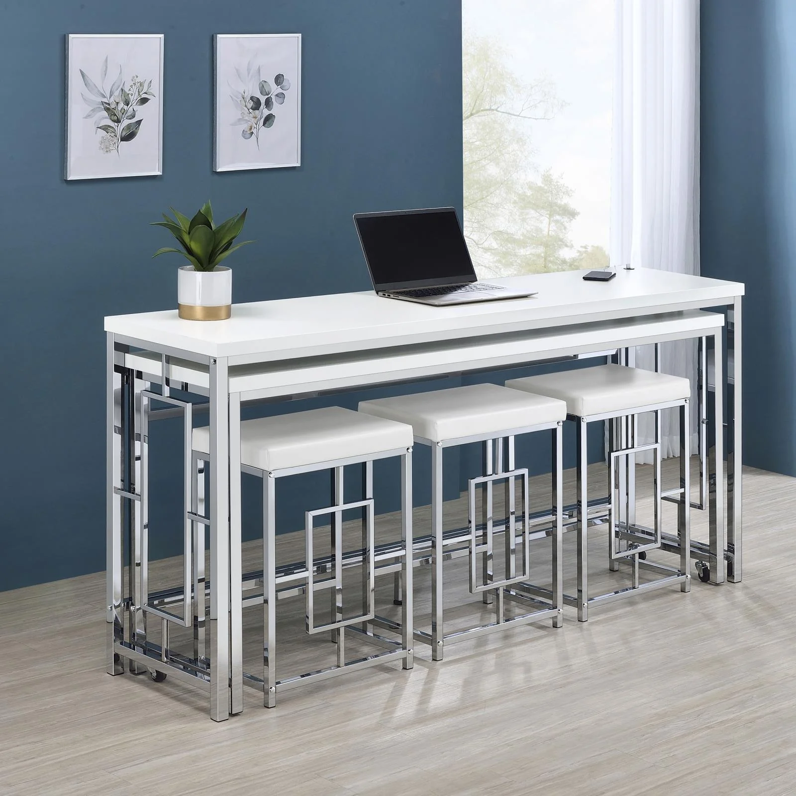 Jackson 5-Piece Multipurpose Counter Height Table Set White Chrome - Image 3