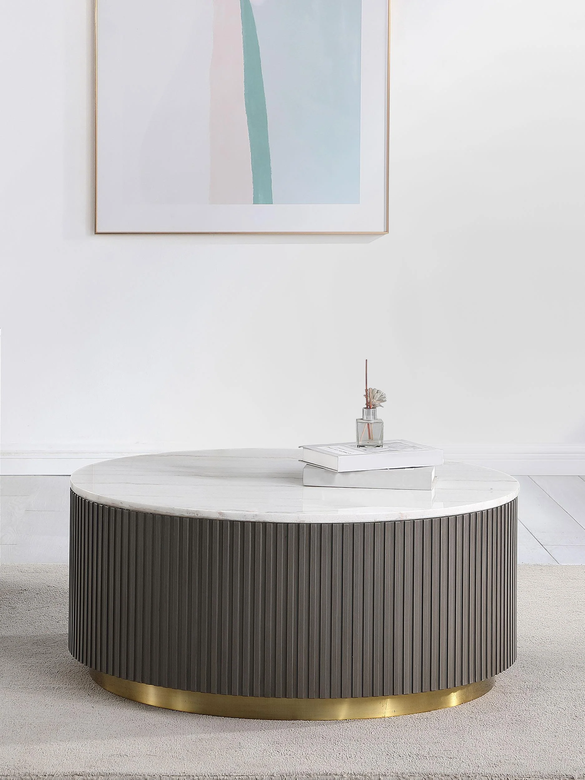 Jason Round Marble Top Coffee Table White Charcoal - Image 2