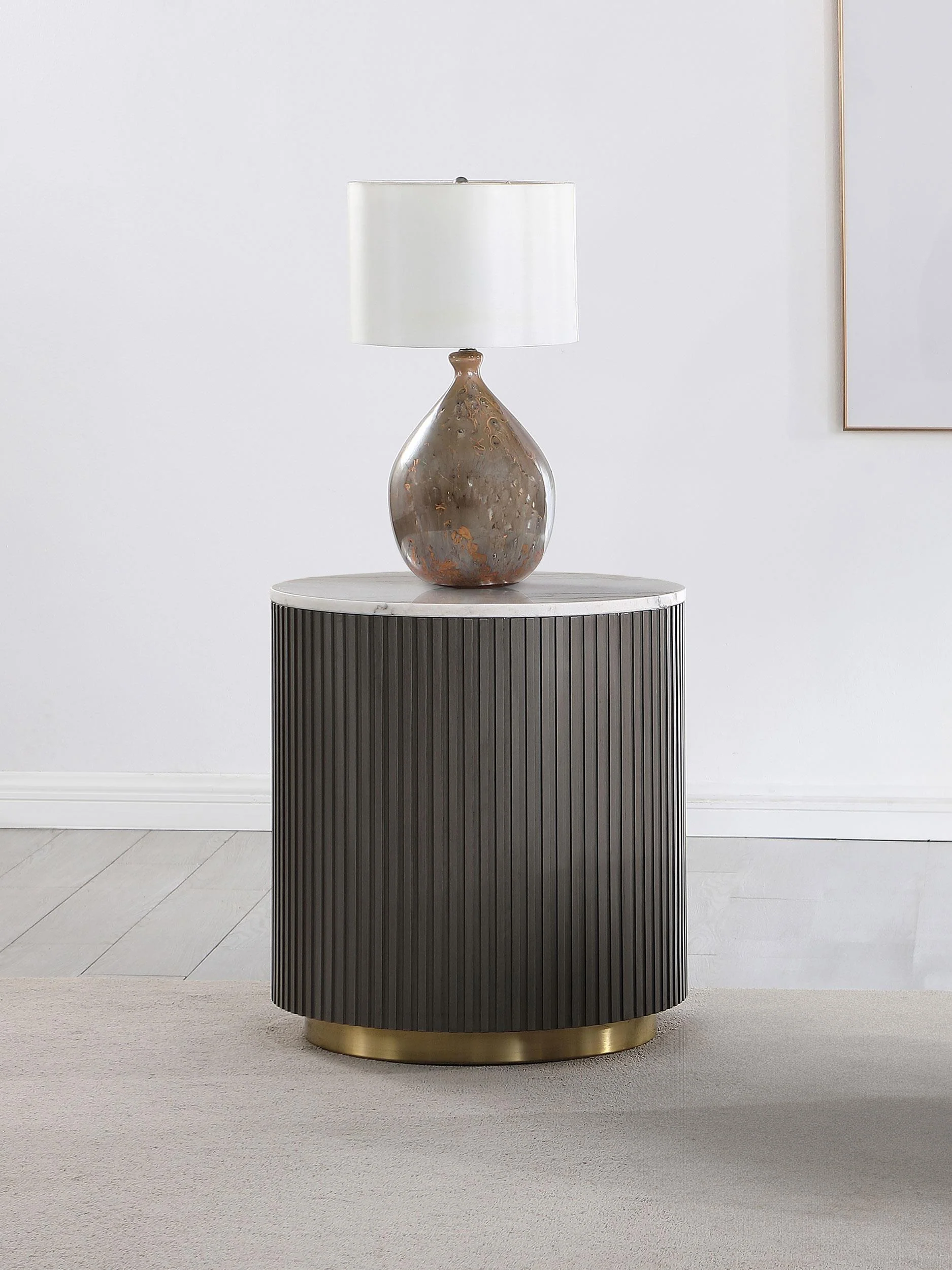 Jason Round Marble Top Side End Table White Charcoal - Image 2