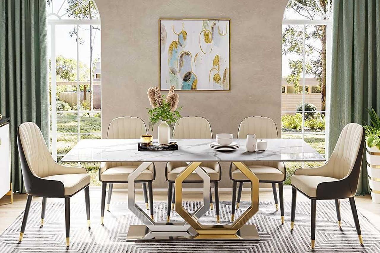 Jenpeg Silver Gold Faux Marble Dining Table - Image 2