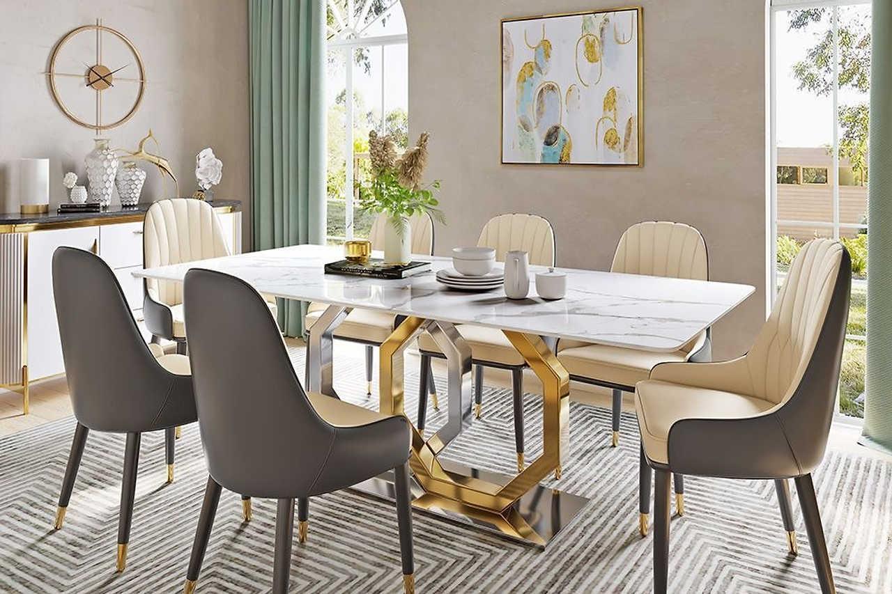 Jenpeg Silver Gold Faux Marble Dining Table - Image 3