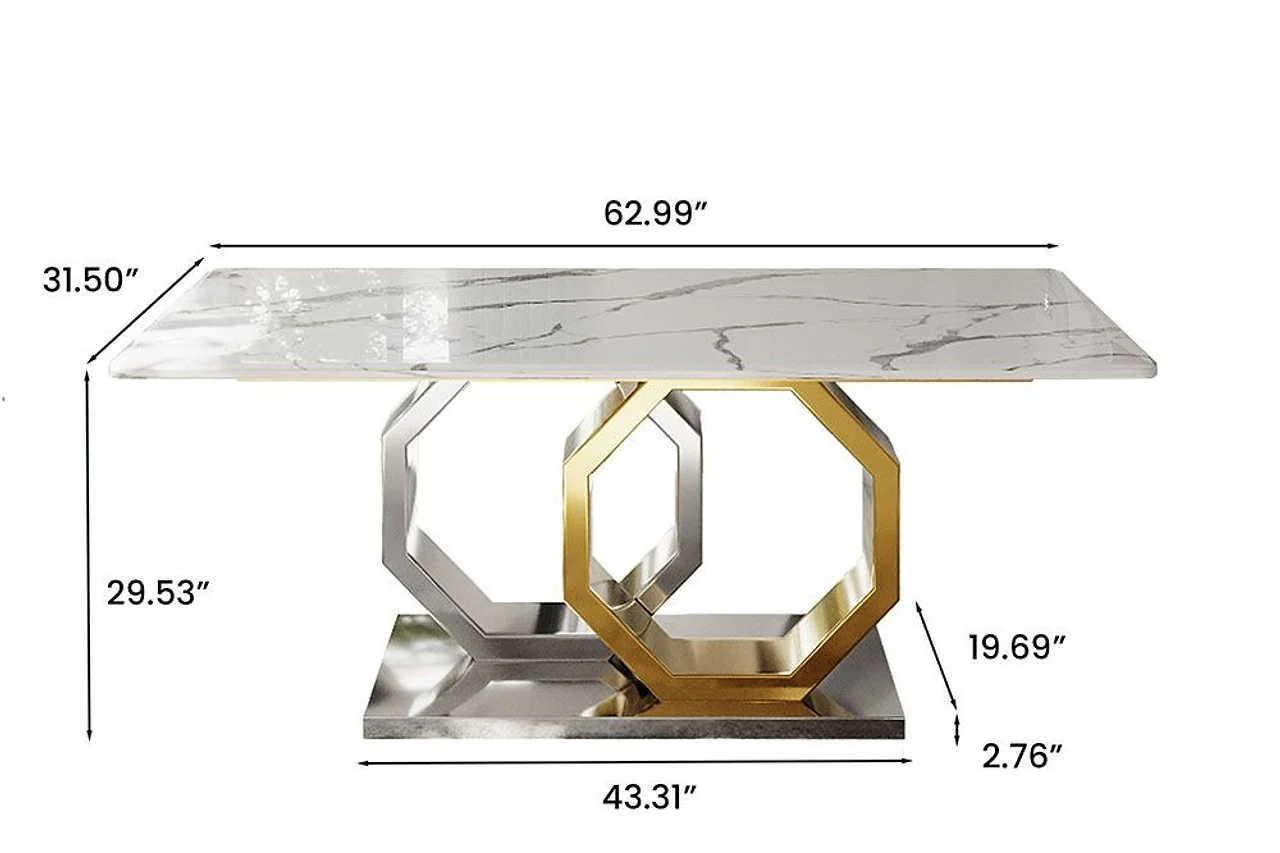 Jenpeg Silver Gold Faux Marble Dining Table - Image 1