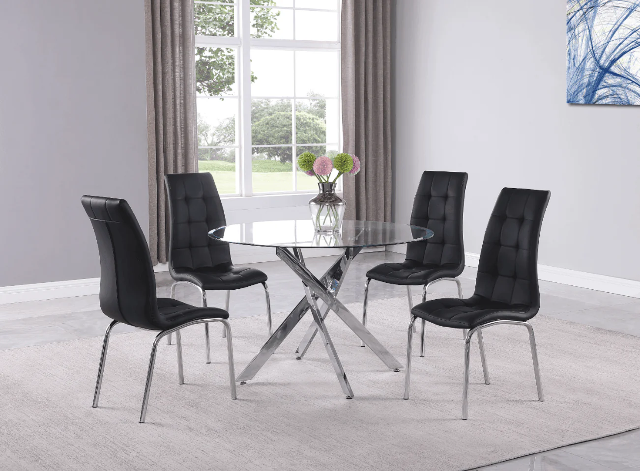 Jetta Black Round Glass Dining Room Set - Image 1