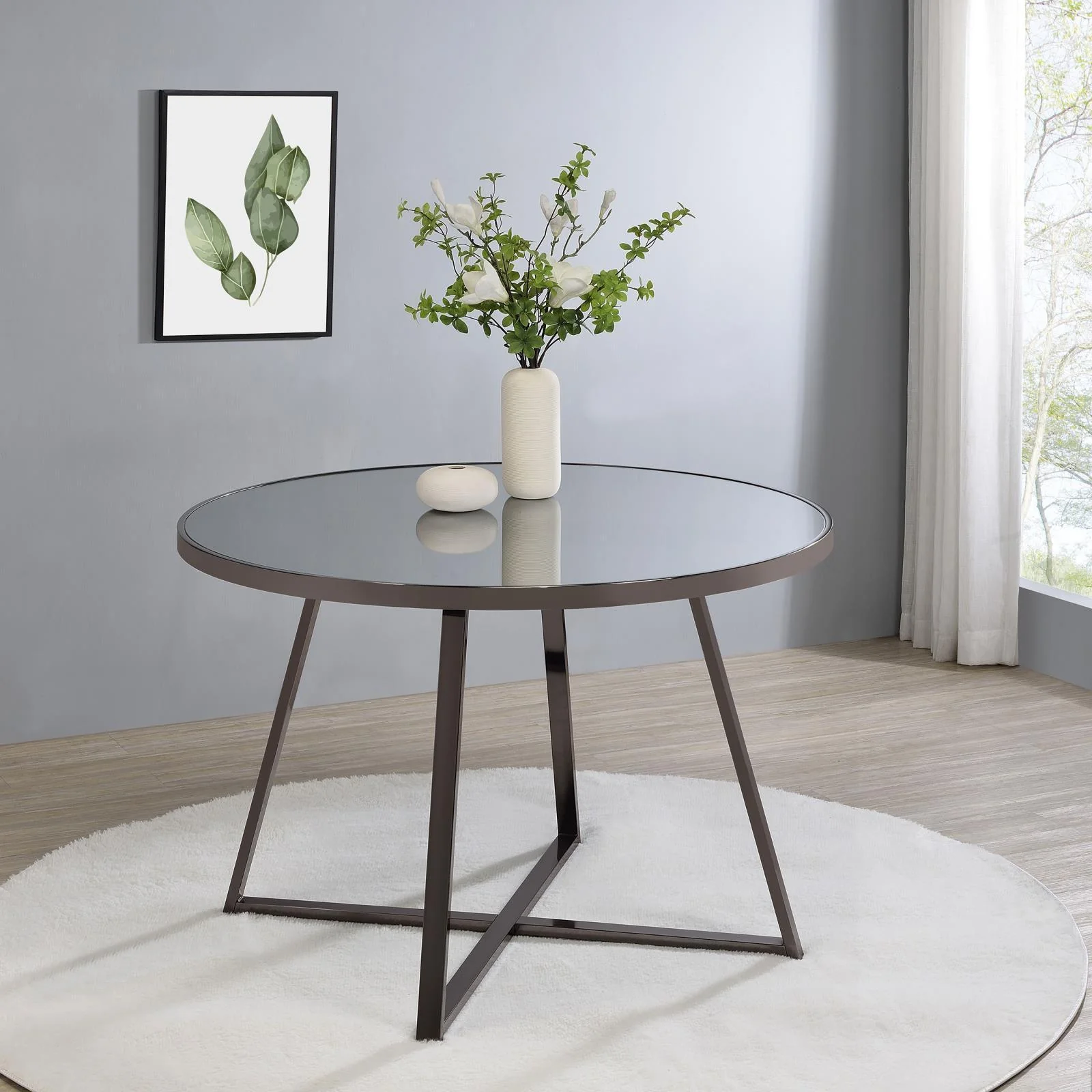 Jillian Round Dining Table With Tempered Mirror Top Black Nickel - Image 2