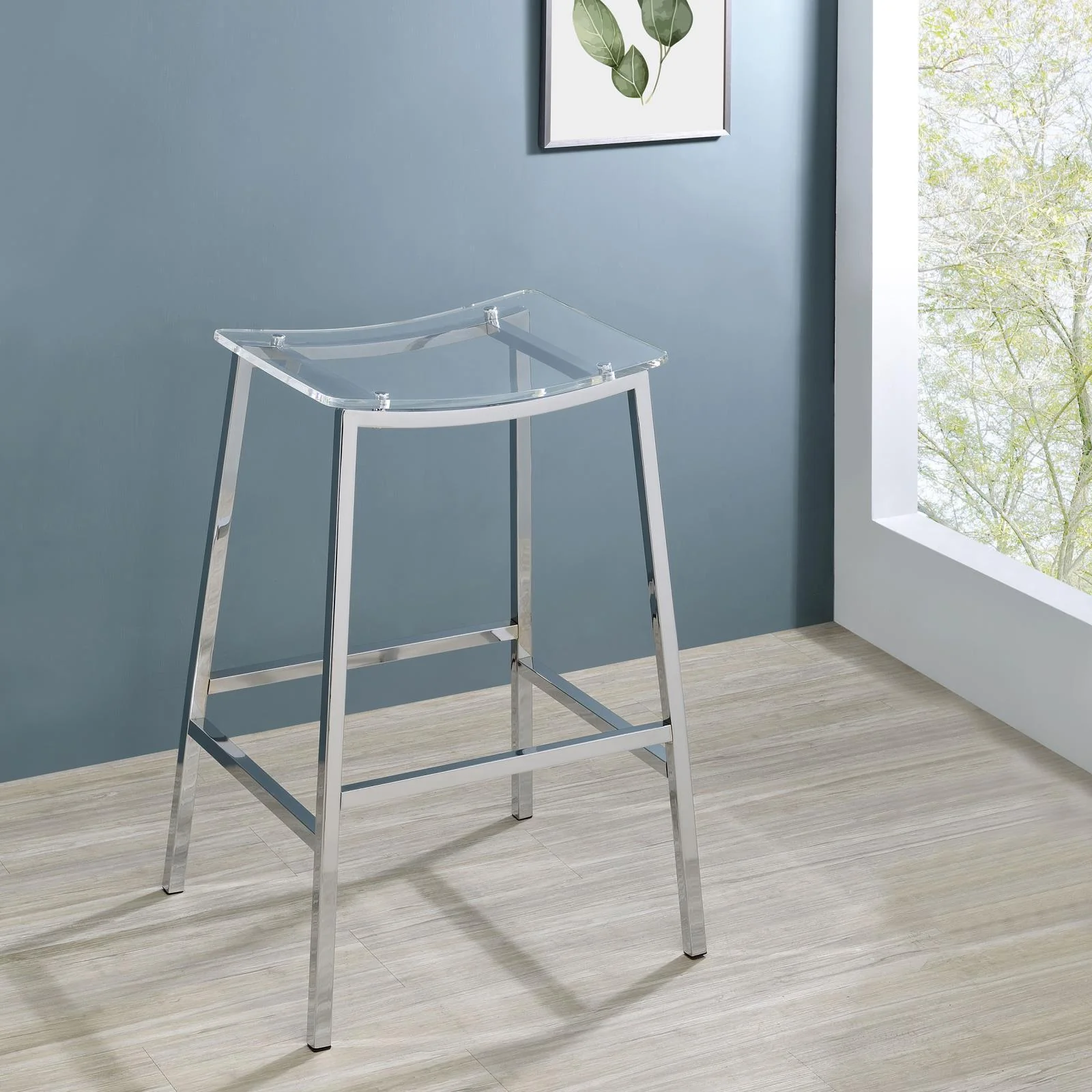Jovani Acrylic Backless Bar Stools Clear Chrome (Set of 2) - Image 2