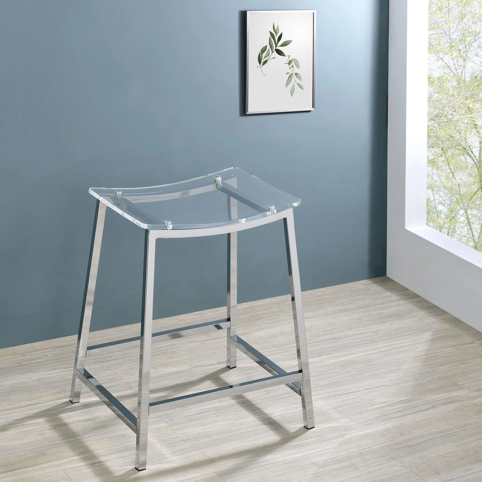Jovani Acrylic Backless Counter Height Bar Stools Clear Chrome (Set of 2) - Image 2