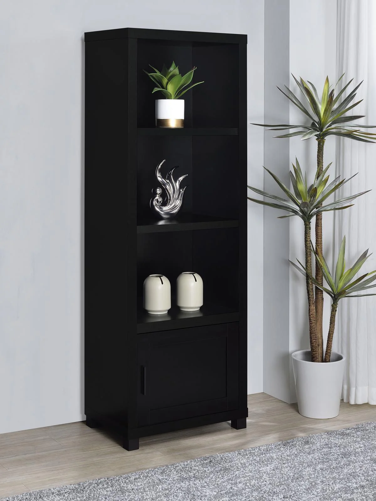 Jupiter 3 Shelf Media Tower Bookcase With Storage Cabinet Black - Image 2