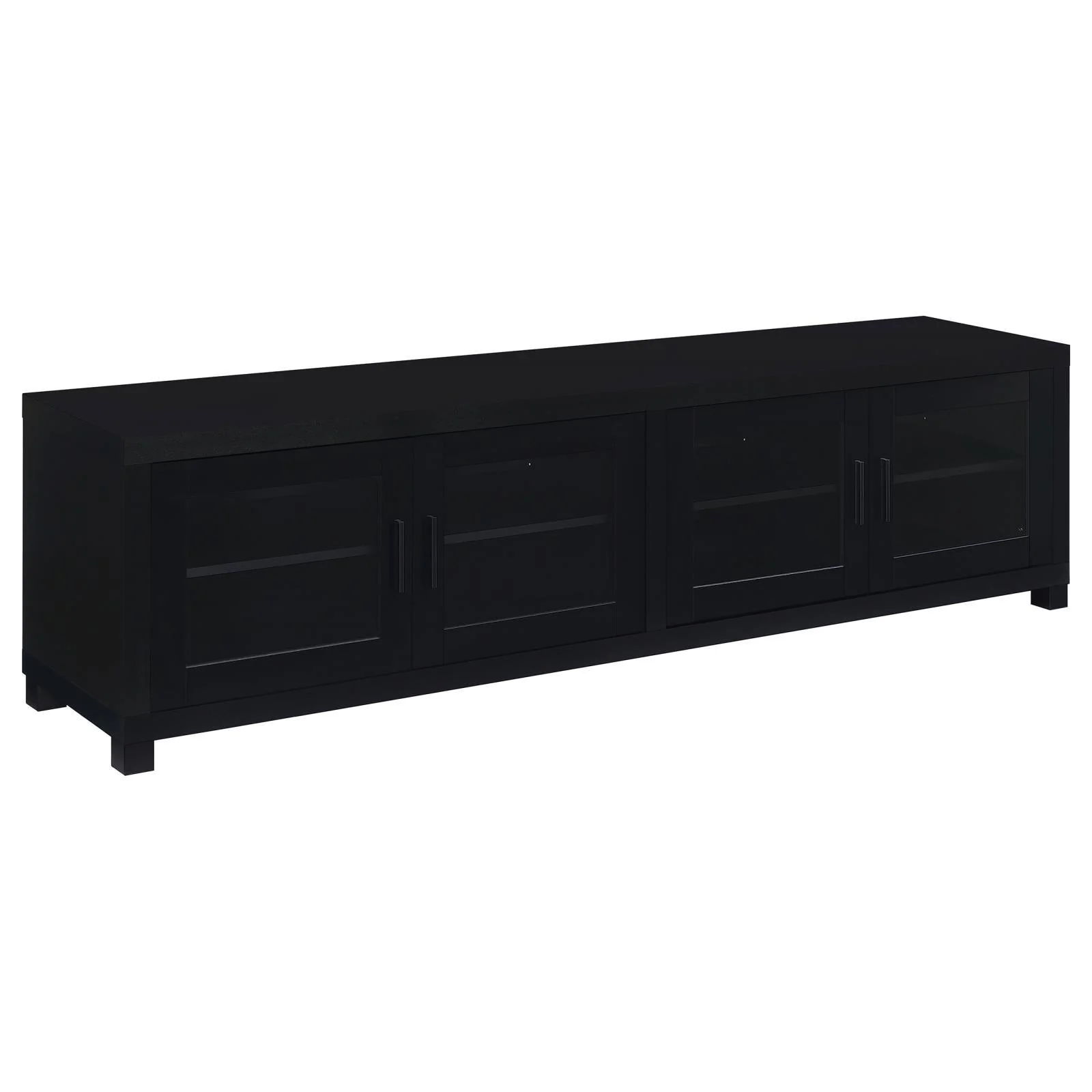 Jupiter 4 door 79" TV Stand Media Console With Framed Glass Panels Black - Image 1