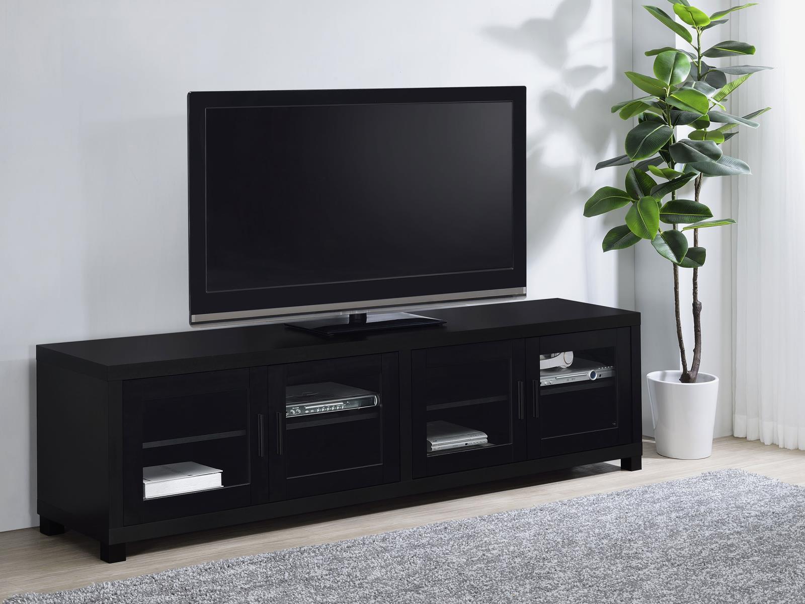 Jupiter 4 door 79" TV Stand Media Console With Framed Glass Panels Black - Image 2
