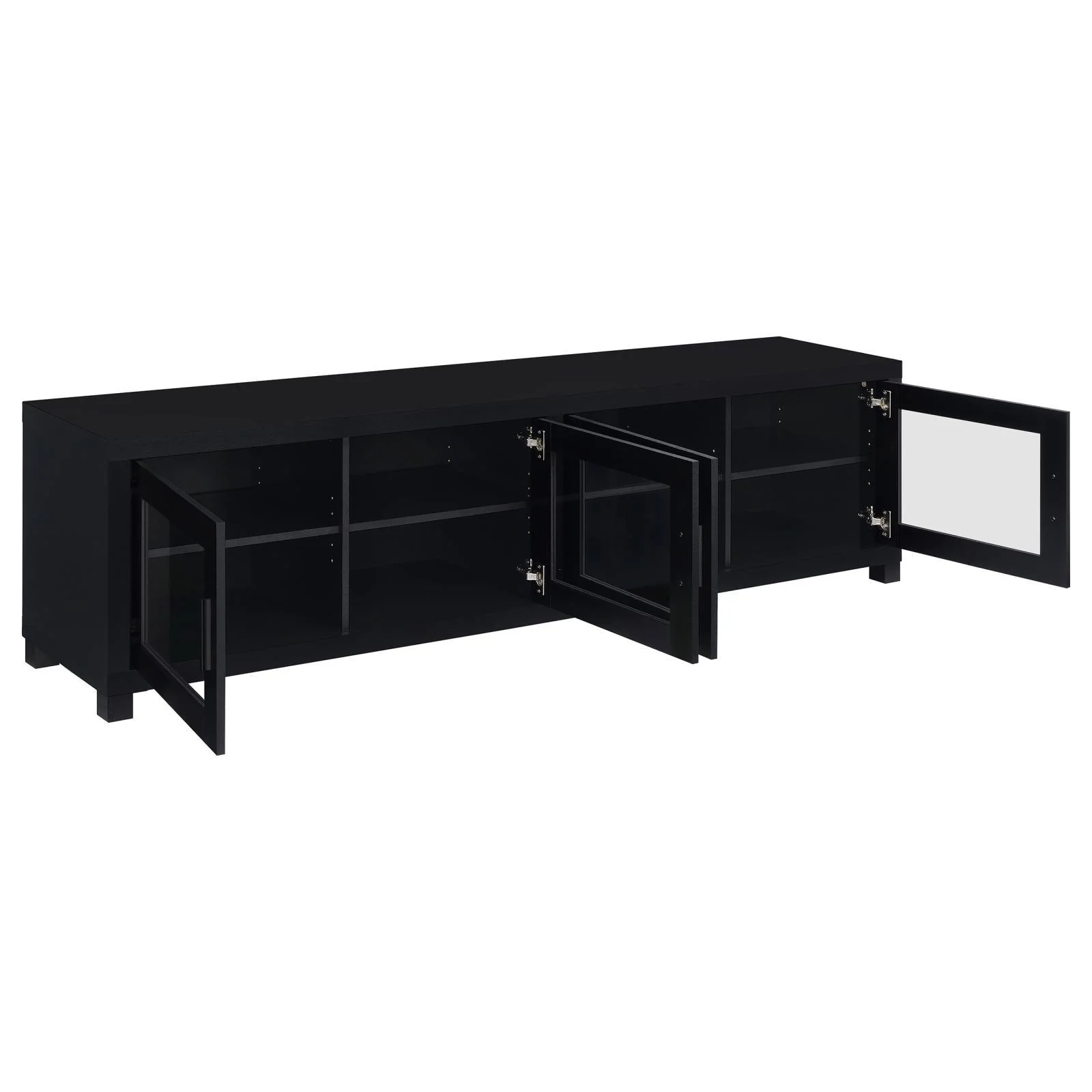 Jupiter 4 door 79" TV Stand Media Console With Framed Glass Panels Black - Image 3