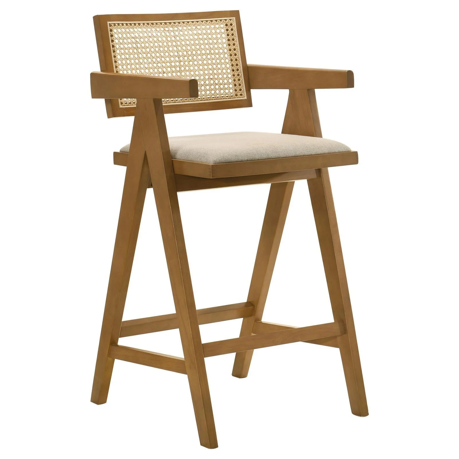 Kane Solid Wood Bar Stool With Woven Rattan Back Upholstered Seat Light Walnut (Set of 2) - Image 1