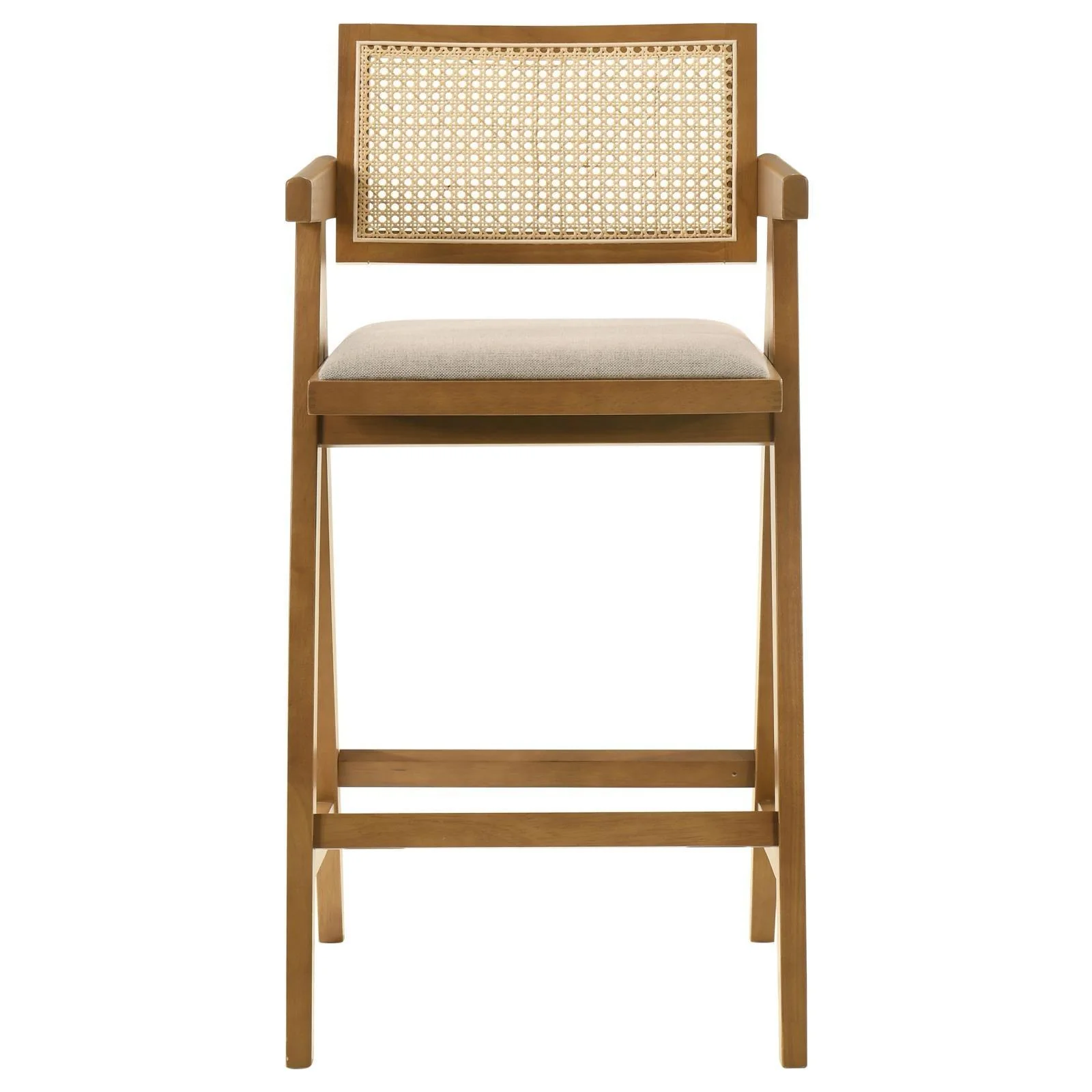 Kane Solid Wood Bar Stool With Woven Rattan Back Upholstered Seat Light Walnut (Set of 2) - Image 3
