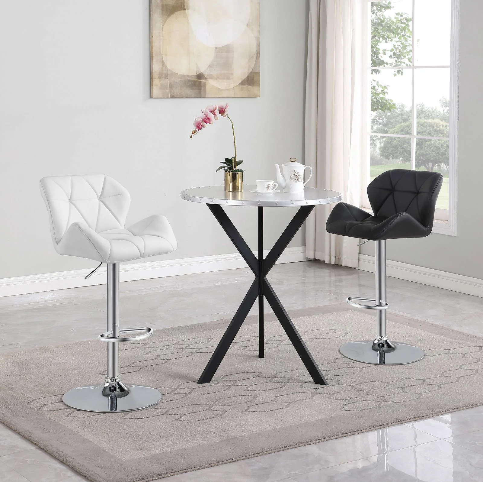 Kenzo Round Metal Top Bar Table Silver Sandy Black - Image 2