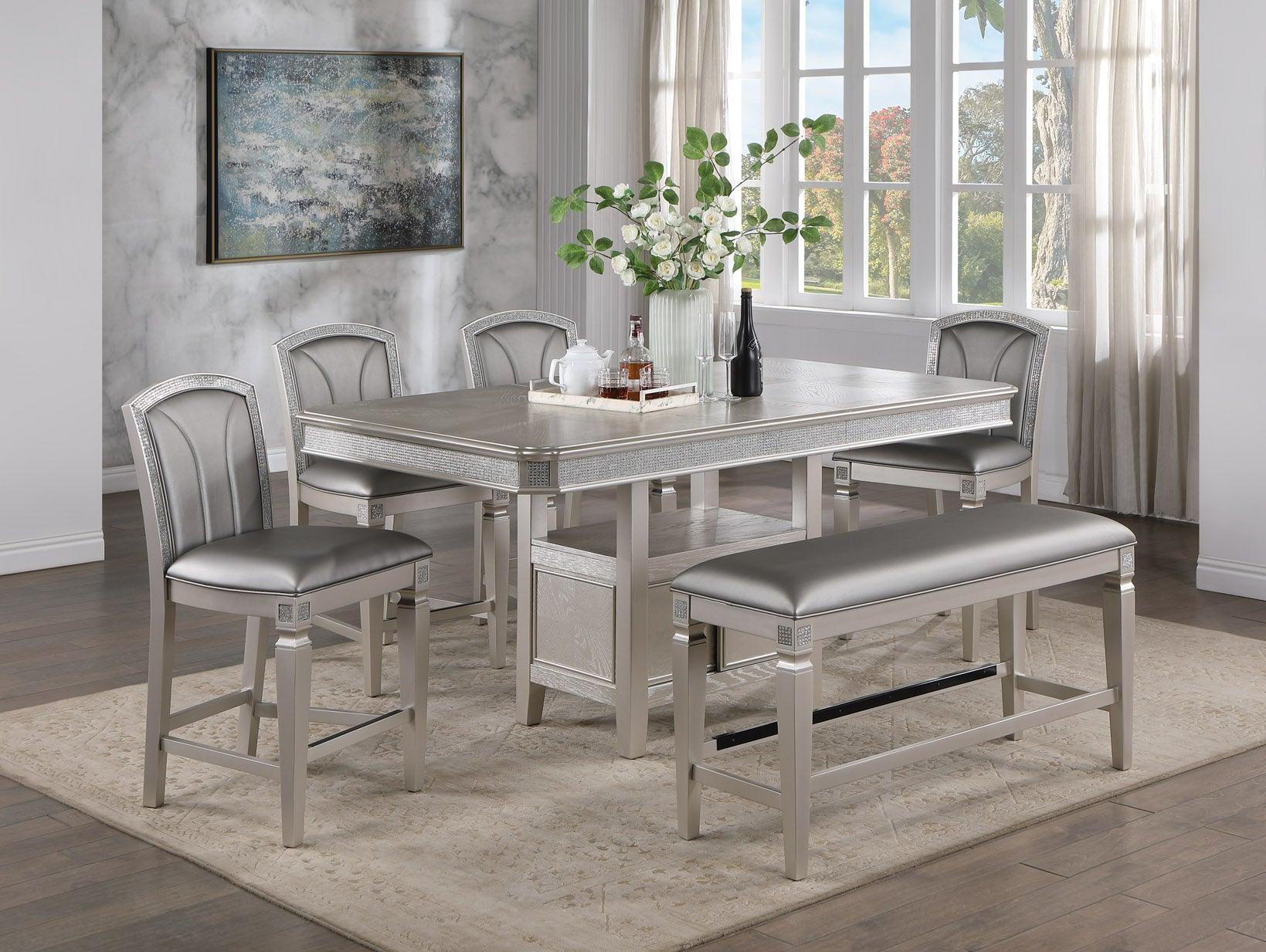 Klina Silver Faux Leather Rectangular Counter Height Set - Image 1
