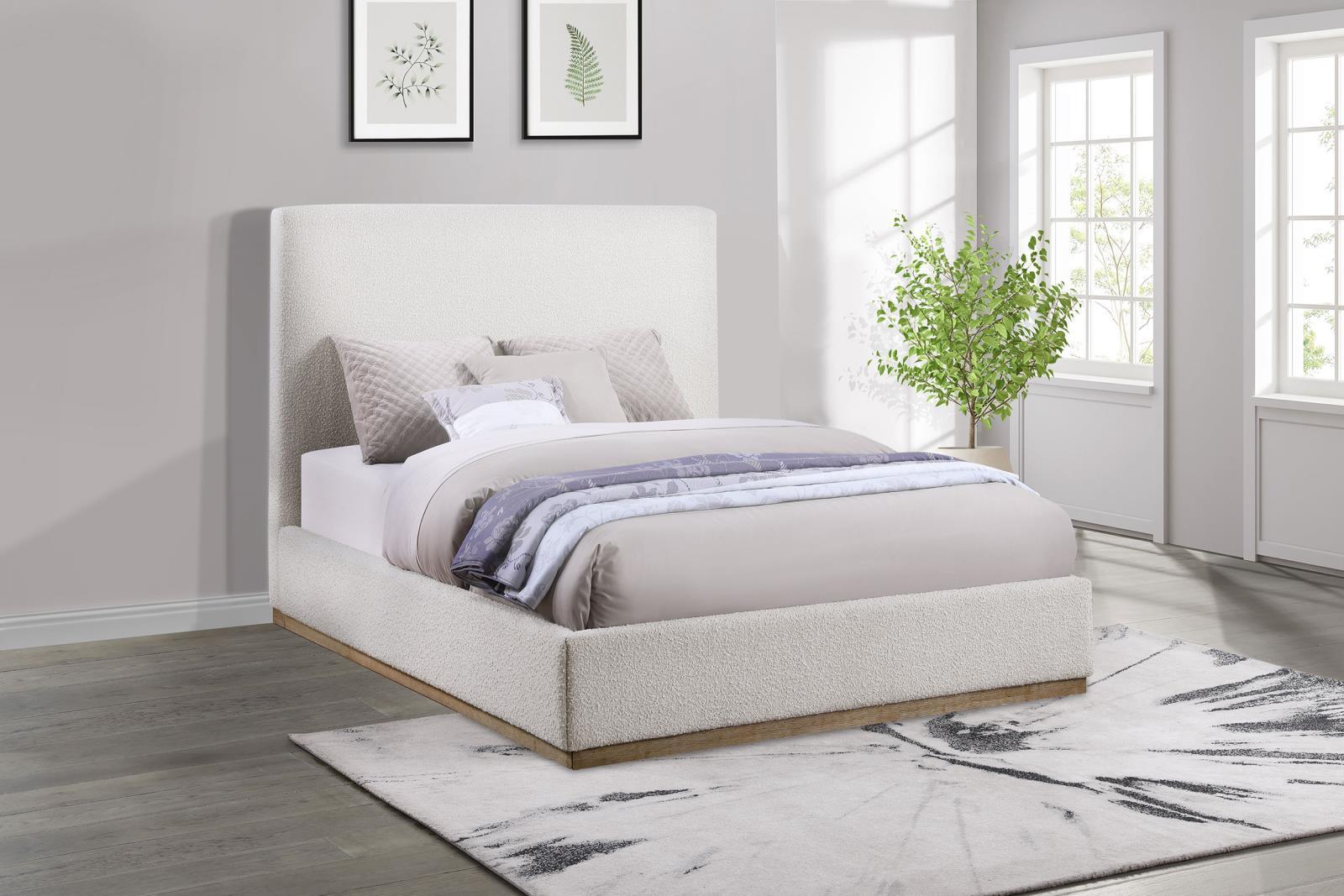 Knox Upholstered Queen Platform Bed Cream - Image 1