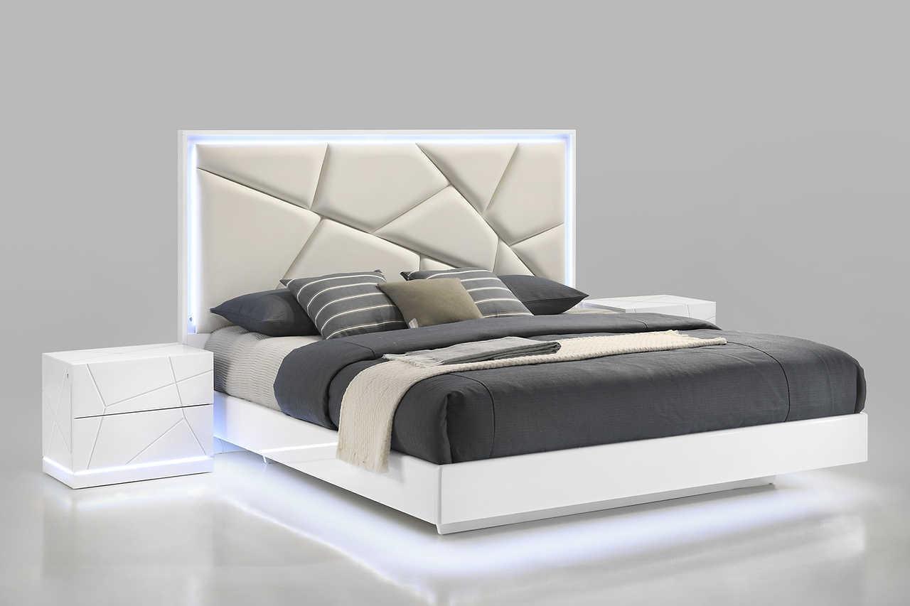 Lana White LED Upholstered Platform Queen Bed - Image 1