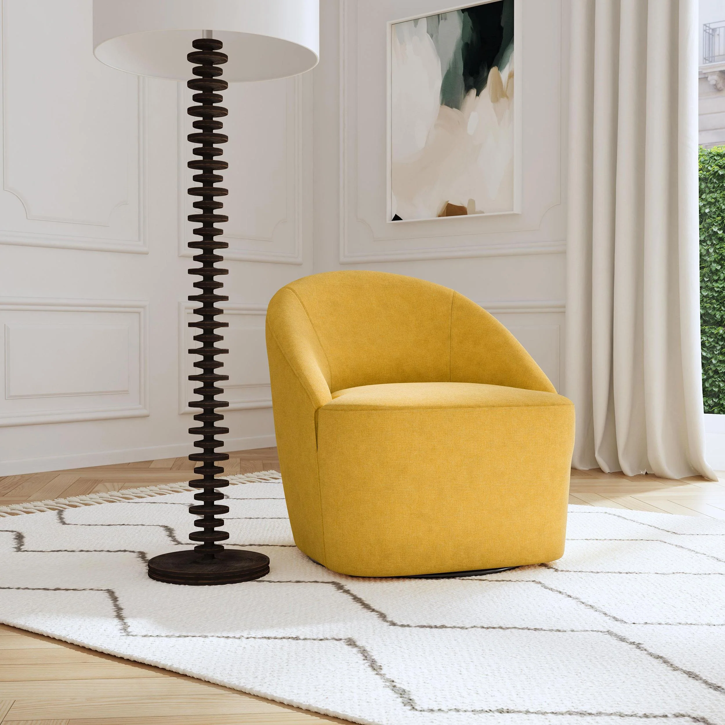 Leon Bed Upholstered Barrel Accent Swivel Chair Mustard Yellow - Image 2