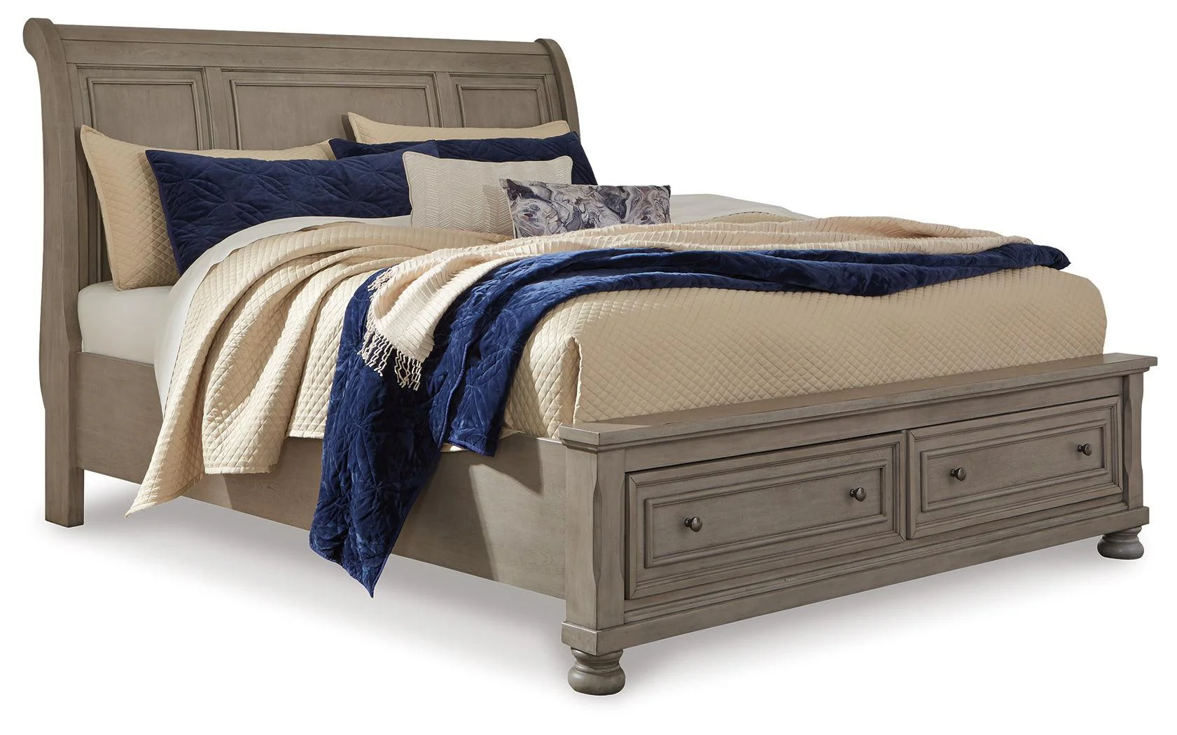 Lettner Light Gray Sleigh 2 Storage Bedroom Set - Image 2