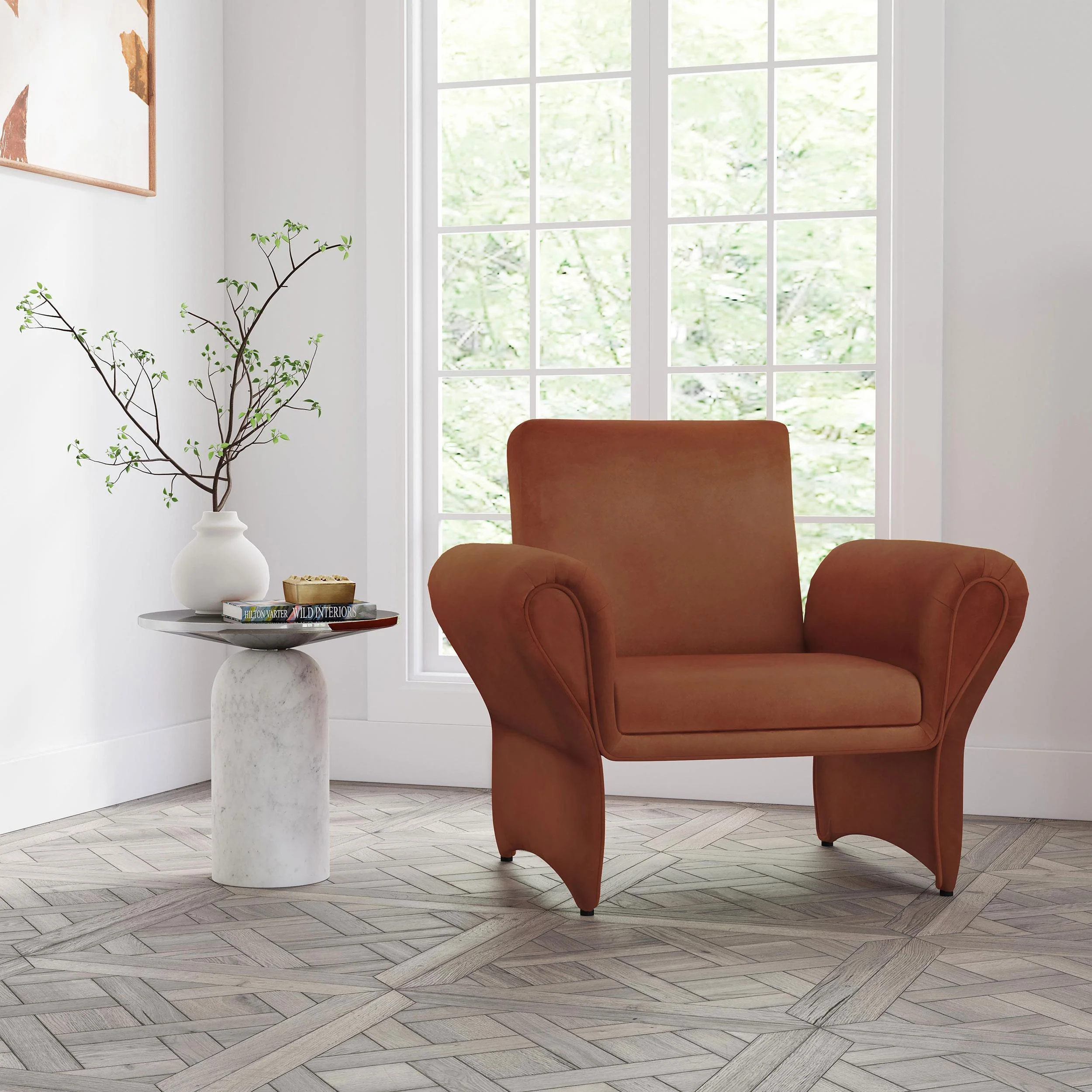 Liana Upholstered Roll Arm Accent Armchair Rust Orange - Image 2