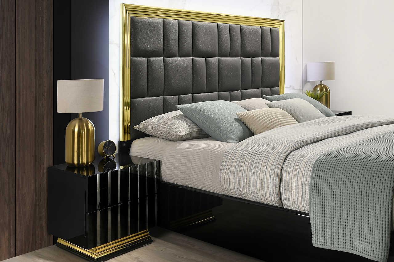 Lila Black Gold Upholstered Panel Bedroom Set - Image 2